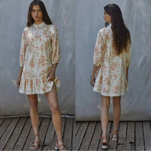 By Together Shanna Mini Dress Button Front Floral Orange Blossom Cottagecore S